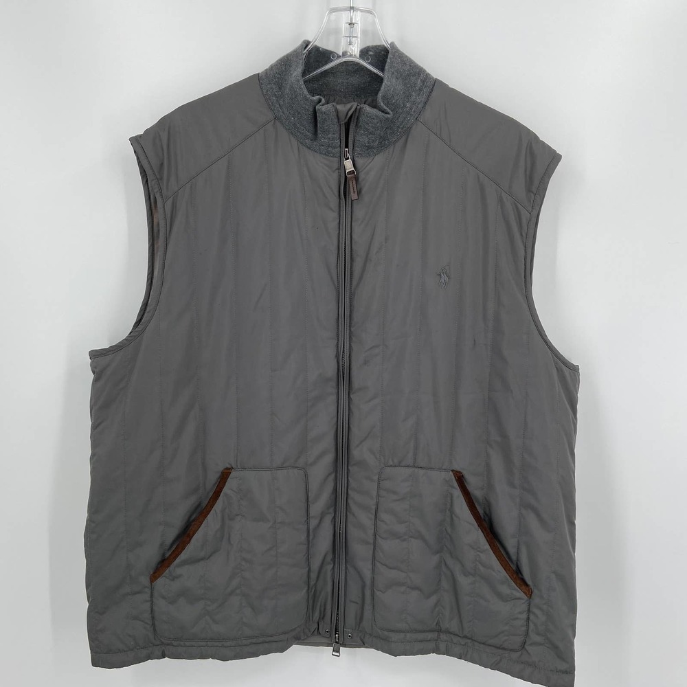 Polo Golf Ralph Lauren Men's Quilted Lined Vest Gray Full Zip with Pockets, XXL